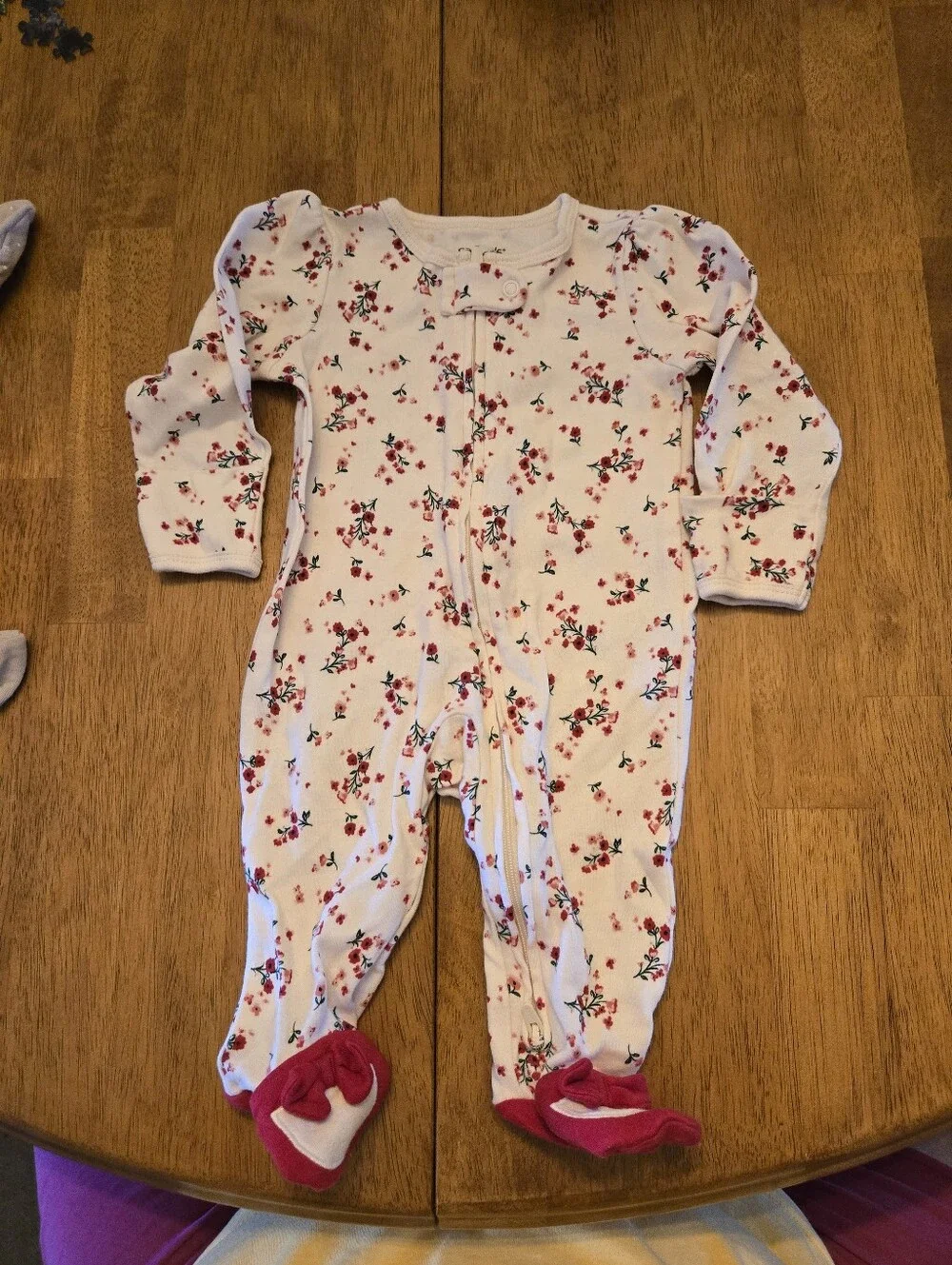 Carter's Cream Floral Long-Sleeve Footed One-Piece